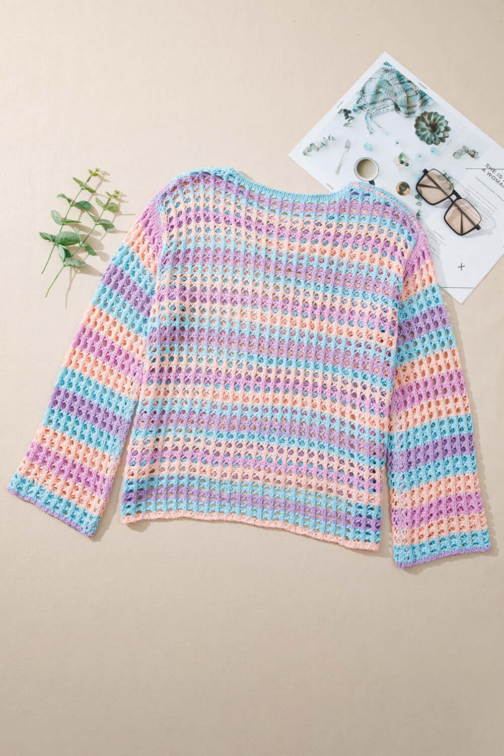 Stripe Open-Knit Beach Cover-Up Sweater