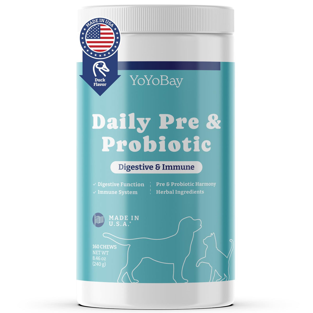 Dog Probiotic & Prebiotic Soft Chews, Duck, 160 Count