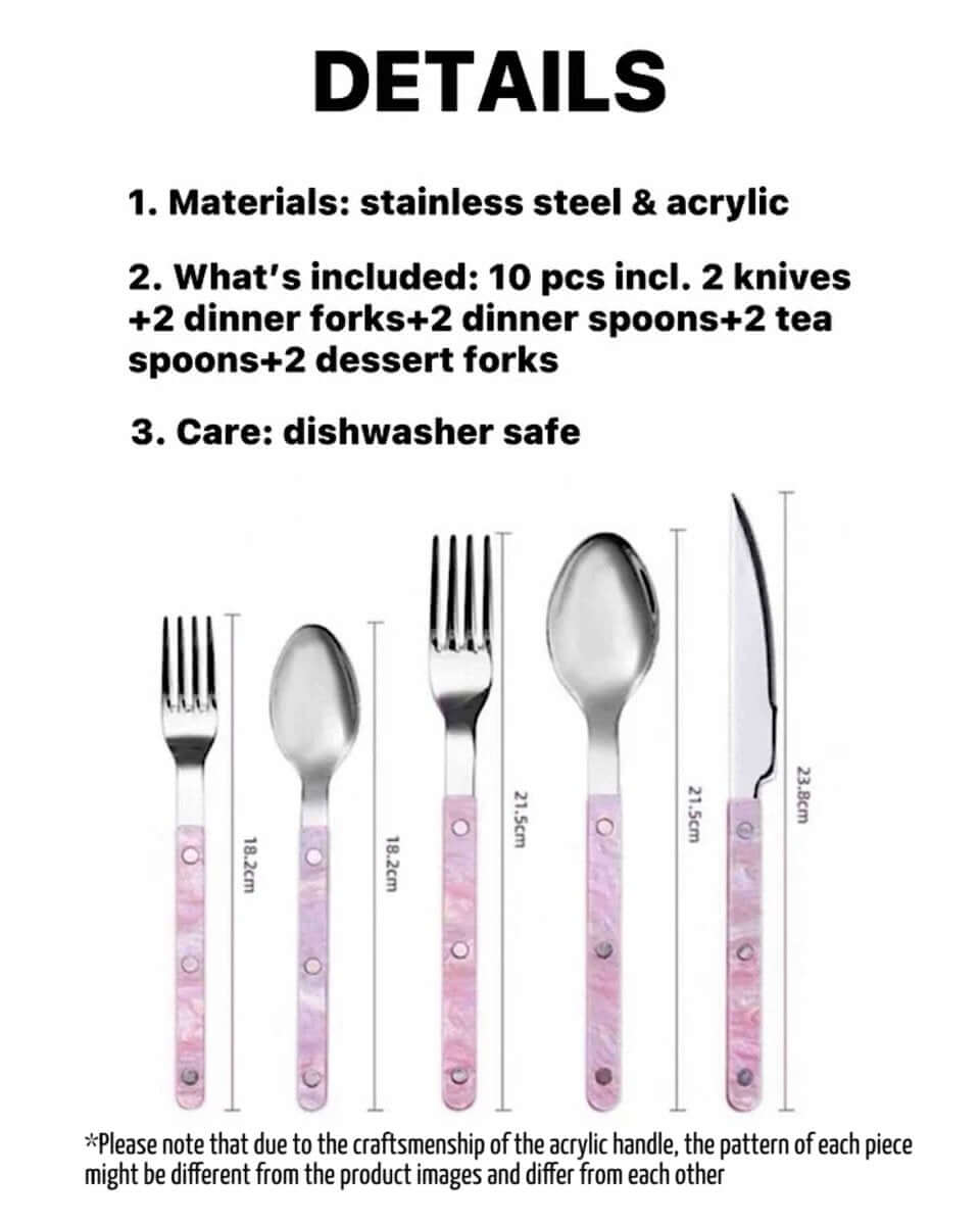 Set of 10 Sleek Modern Pinky Elegant Salt Lake Flatware Cutlery
