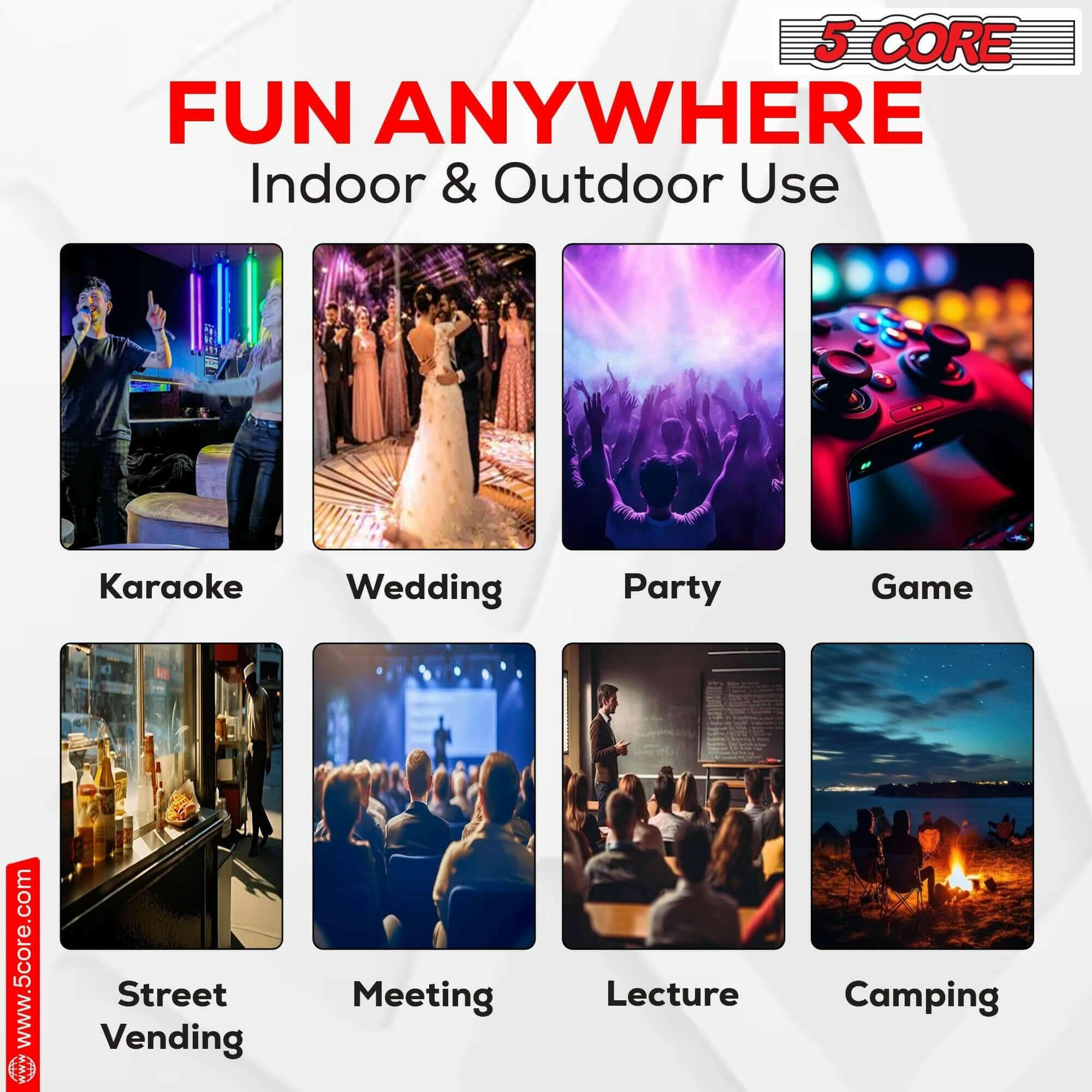 5Core Party Speaker Portable PA System 2 Wireless Mic Bluetooth Loud