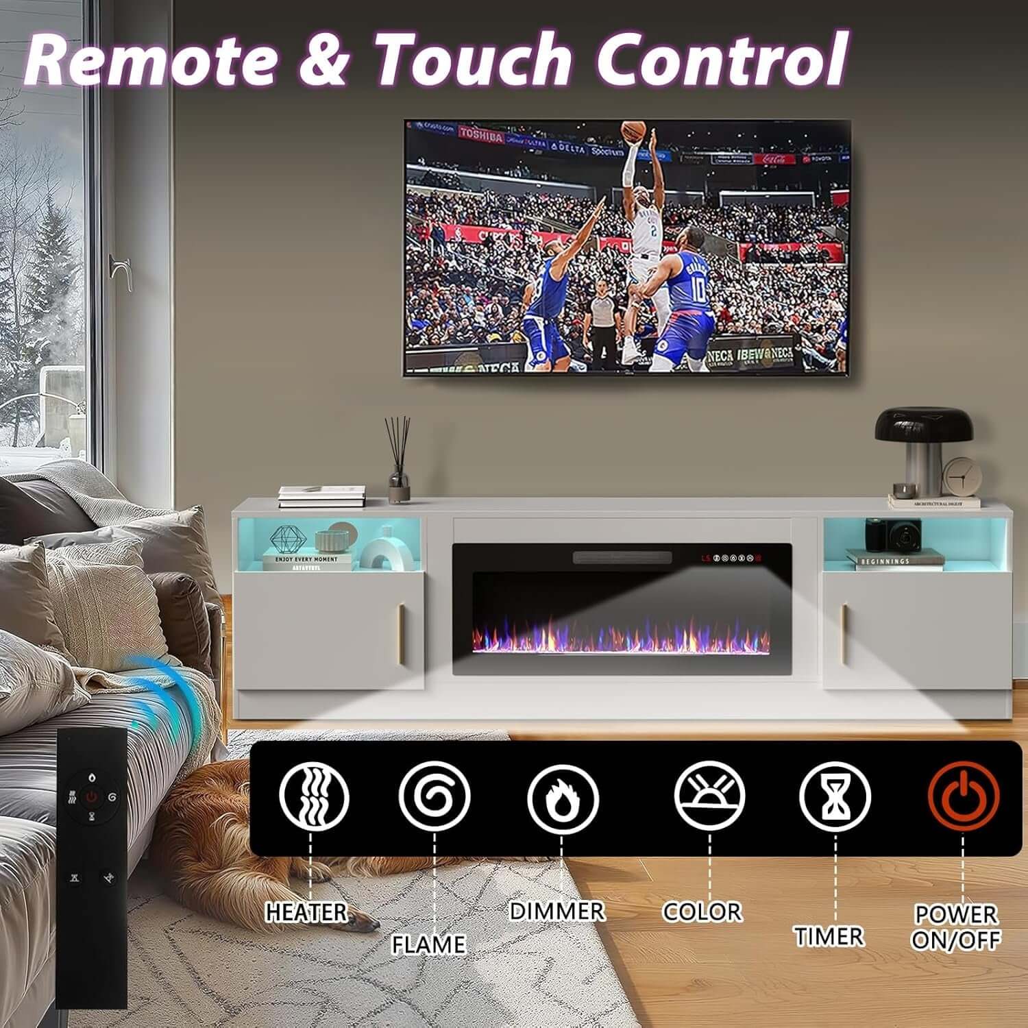 Elegant 80" Fireplace TV Stand with LED Light