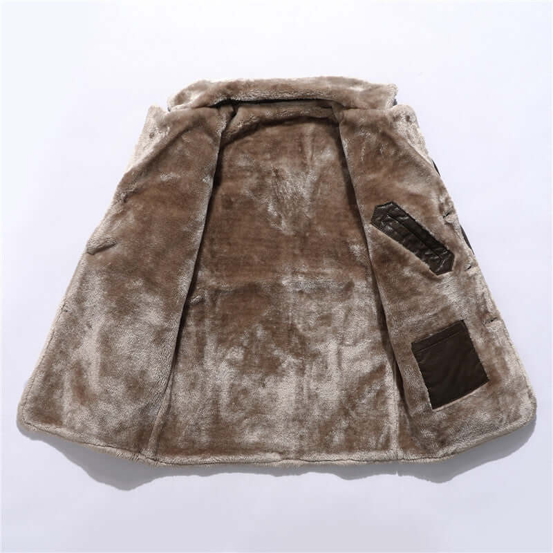 Plush Lapel Leather Jacket Winter Warm Fleece Single-breasted Coat For