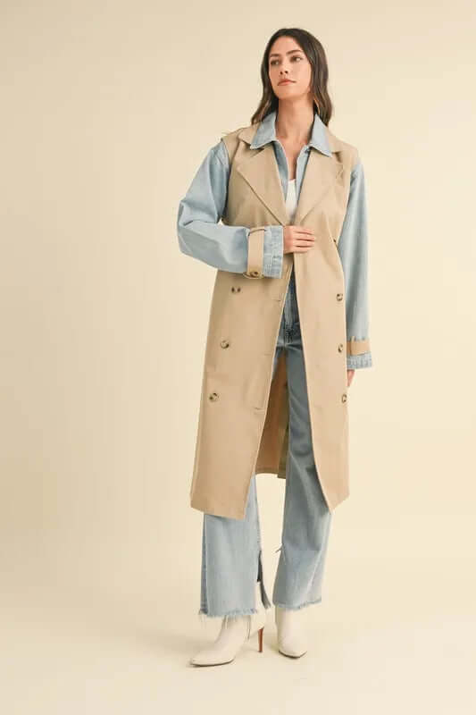 MABLE Layered Look Trench Coat With Denim Jacket