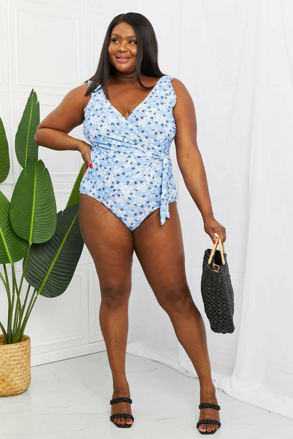 Marina West Swim Full Size Float On Ruffle Faux Wrap One-Piece in