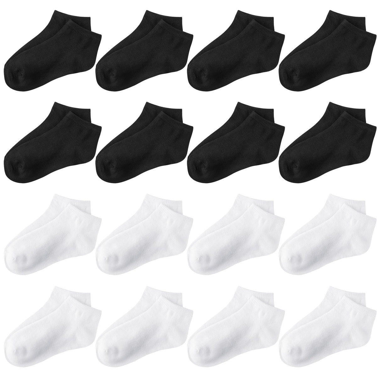 Glooarm 16 Pairs Boys Socks Kids Girls Socks Toddler Low Cut Athletic Ankle Socks Half Cushion Socks for Boys Girls Black White 12-24 Months