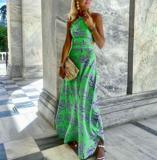 Halterneck Printed Midi Dress for Women