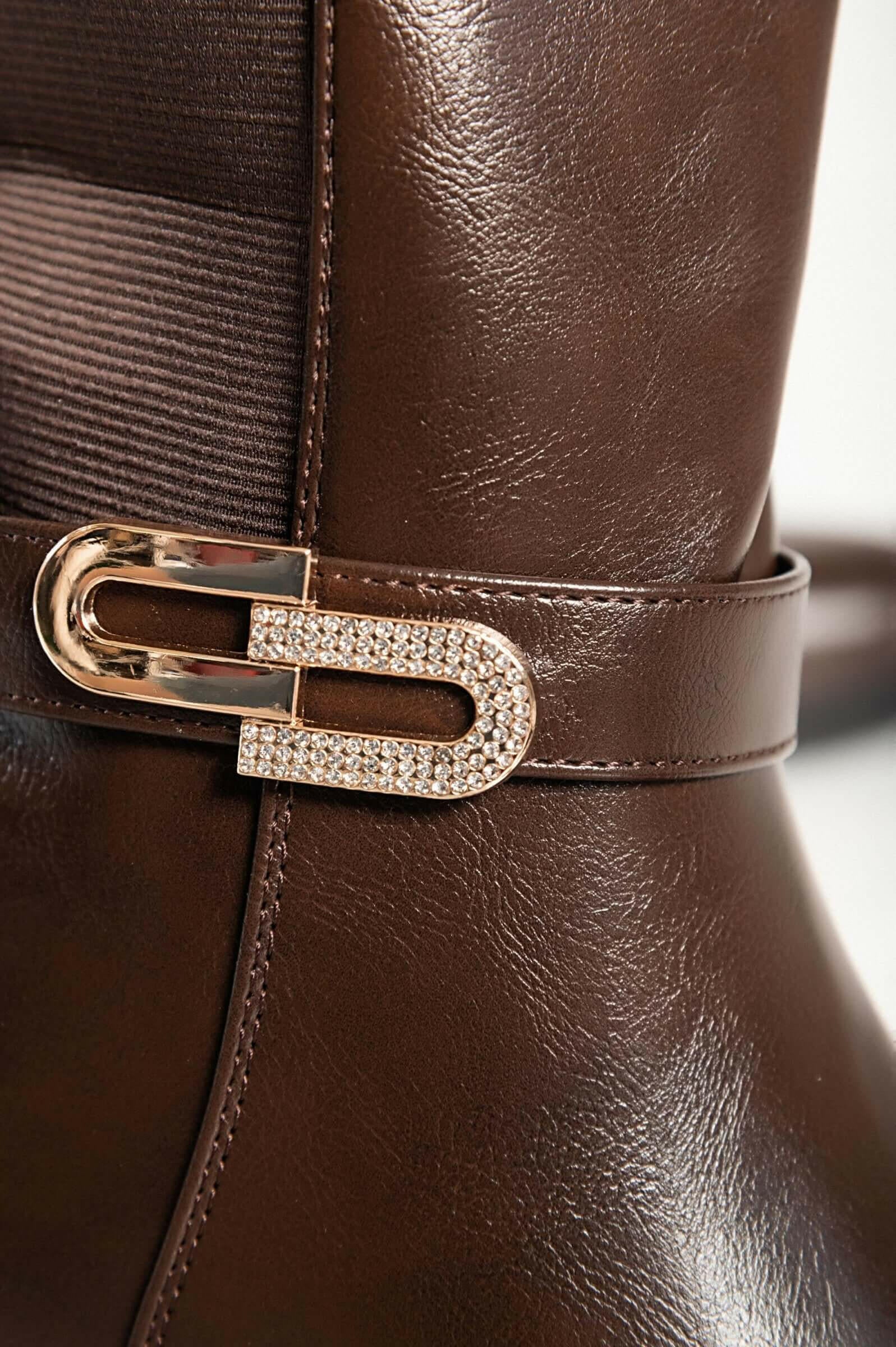 Elegantni škornji iz imitacije usnja, SA6232, rjavi