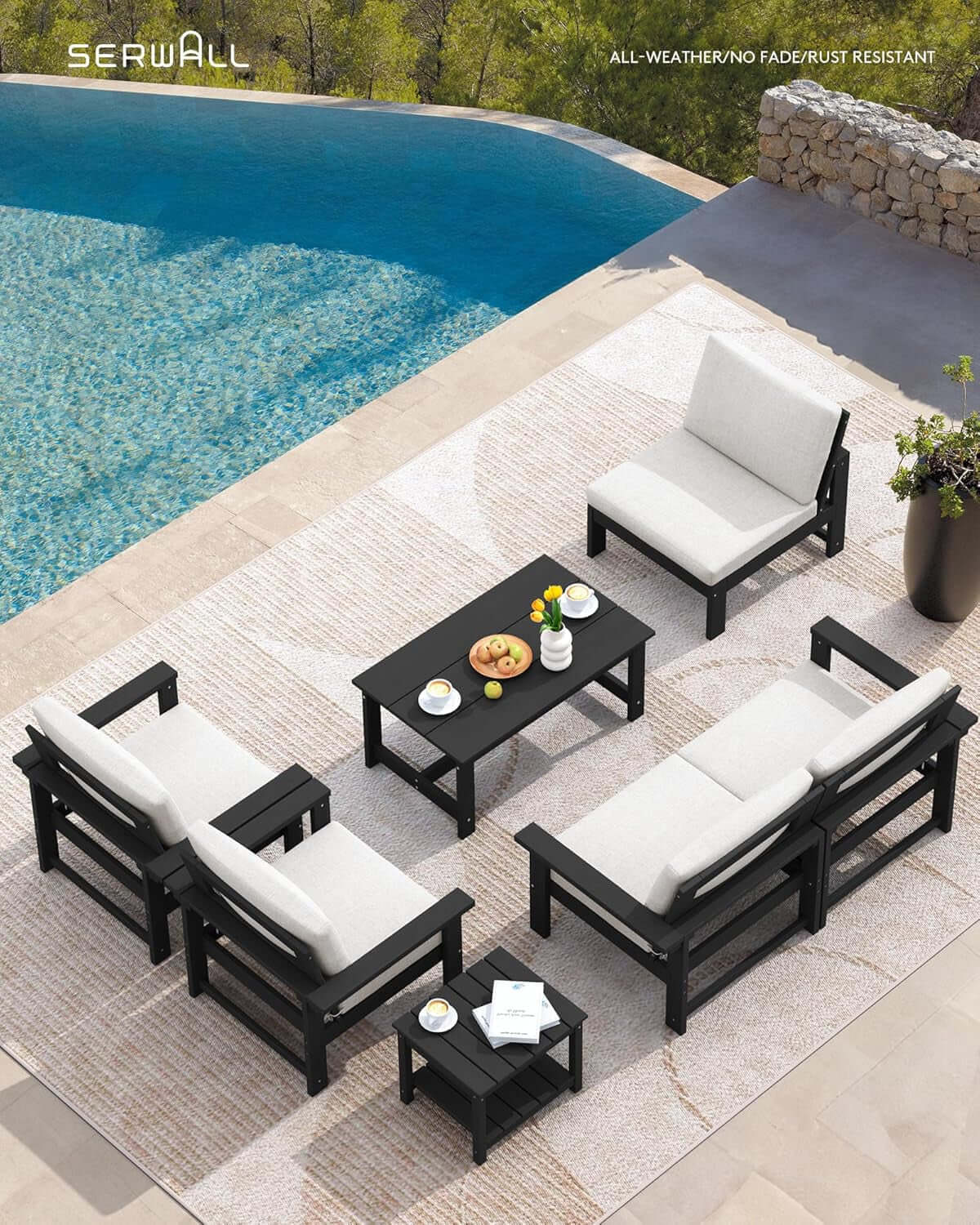 HDPE Outdoor Patio Furniture Set 7 Piece All Weather