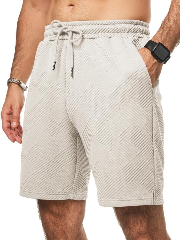 Dokotoo Men’s Textured Drawstring Shorts, Beige