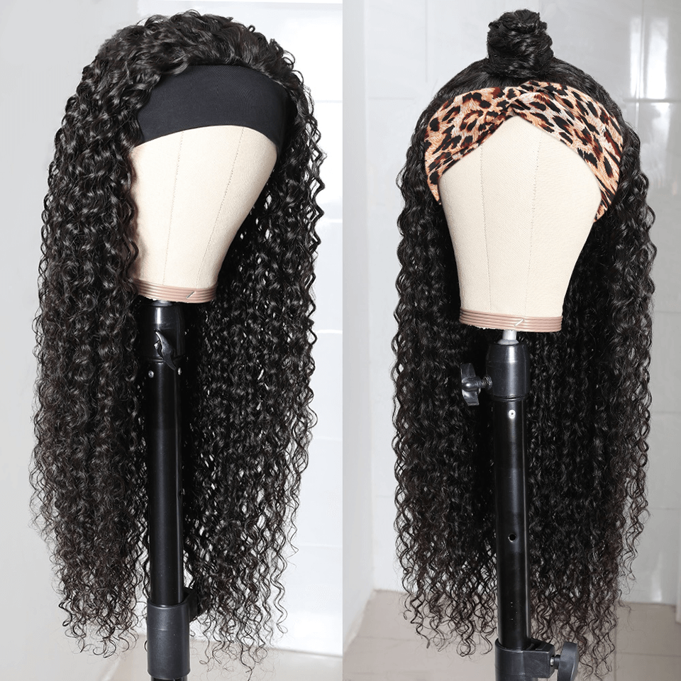 Headband Wig Jerry Curl Human Hair - Glue-Free & Easy Wear