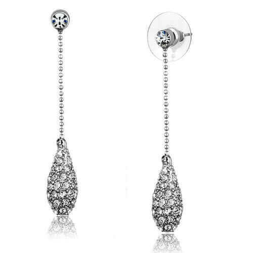 3W898 - Rhodium Brass Earrings with High Grade Crystal in Clear
