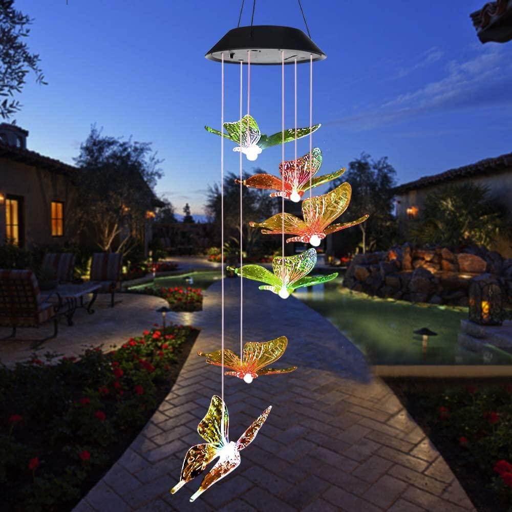 Outdoor solar LED wind chime butterfly wind chime garden light
