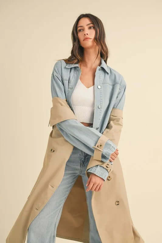MABLE Layered Look Trench Coat With Denim Jacket