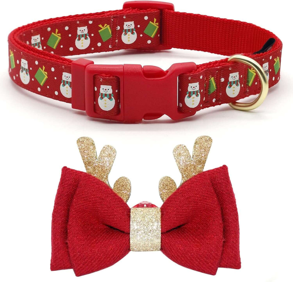 azuza Christmas Snowman Dog Collar with Removable Antler Bowtie