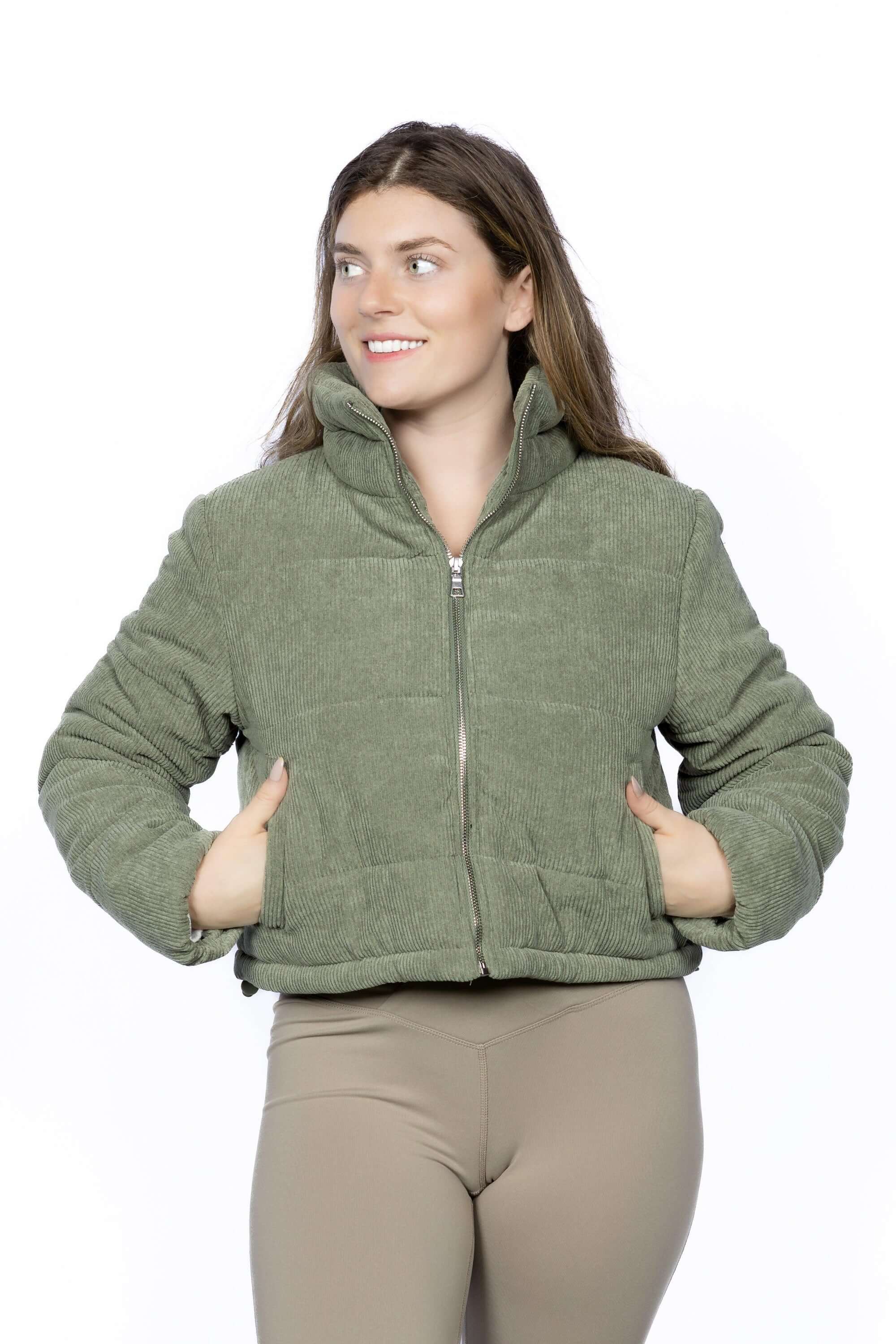 Corduroy Zip Up Puffer Jacket