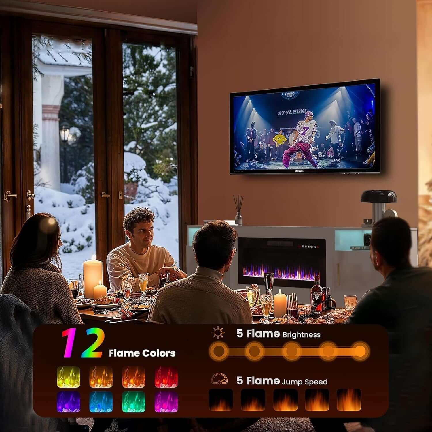 Elegant 80" Fireplace TV Stand with LED Light