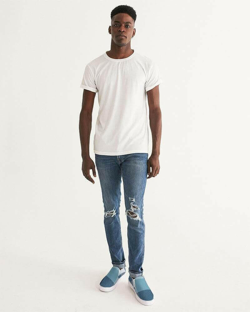 blue plaid slip-on sneakers