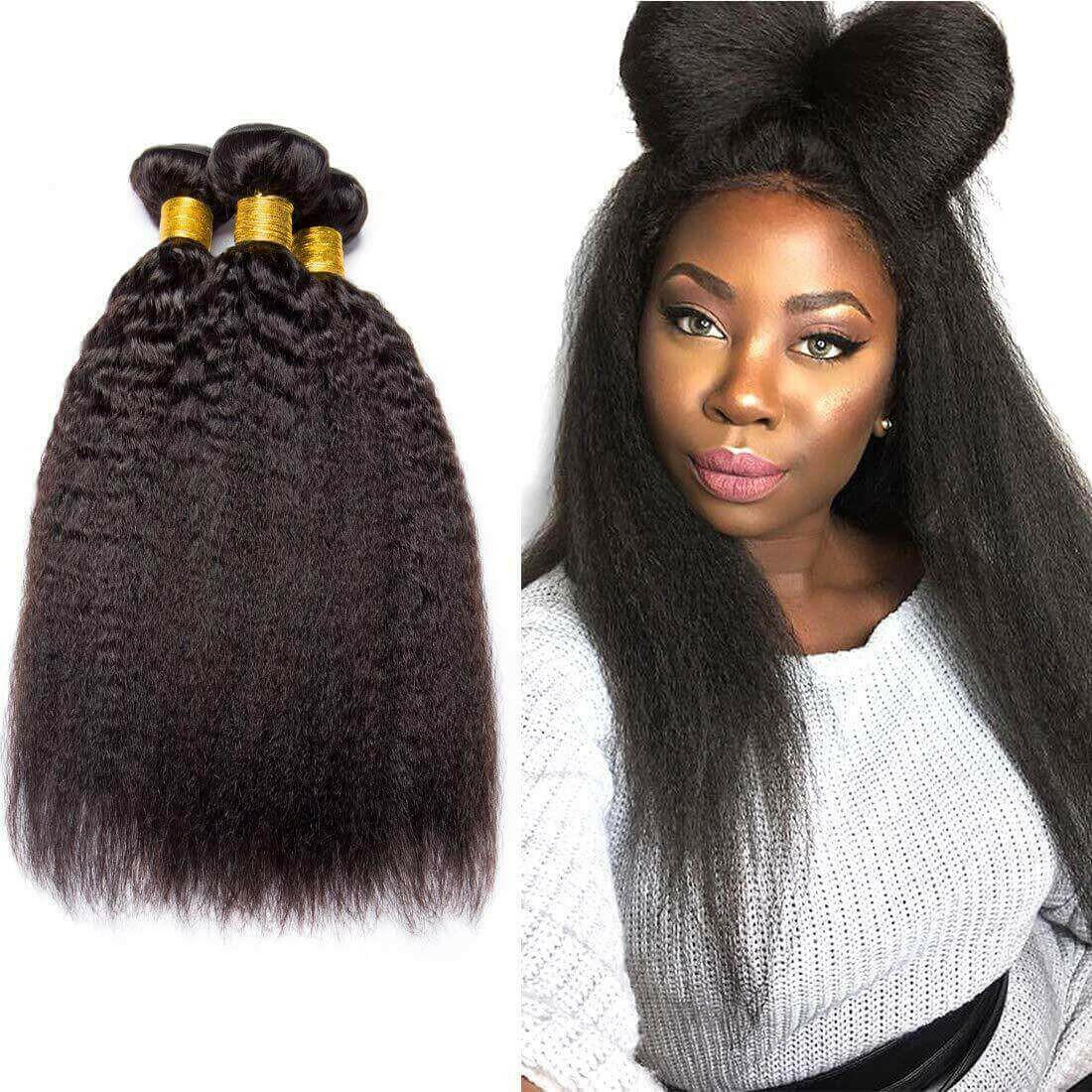 BeuMax 10A Grade 3/4 Kinky Straight bundles with 13x4 Frontal