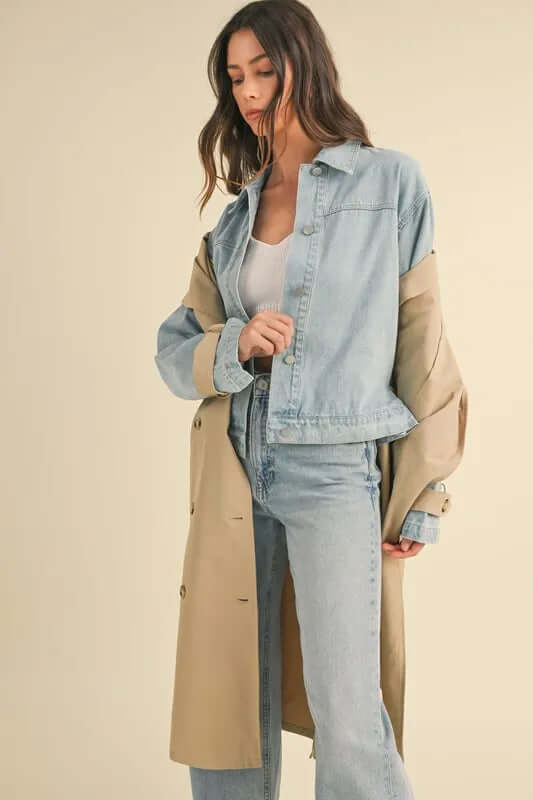 MABLE Layered Look Trench Coat With Denim Jacket