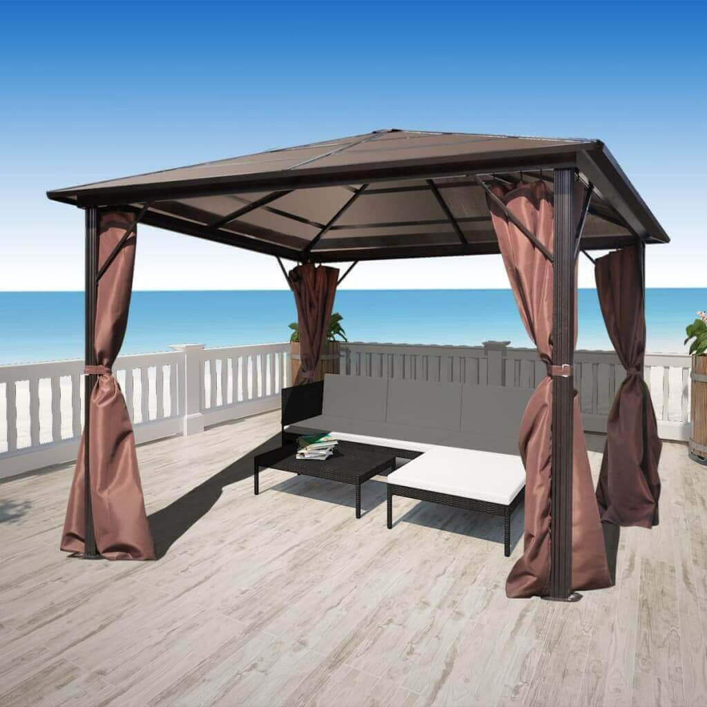 Gazebo with Curtain Brown Aluminum 10&