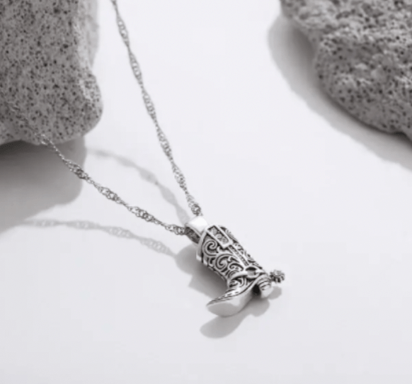 Western Cowboy Boot Pendant Necklace - Gold or Silver Tone