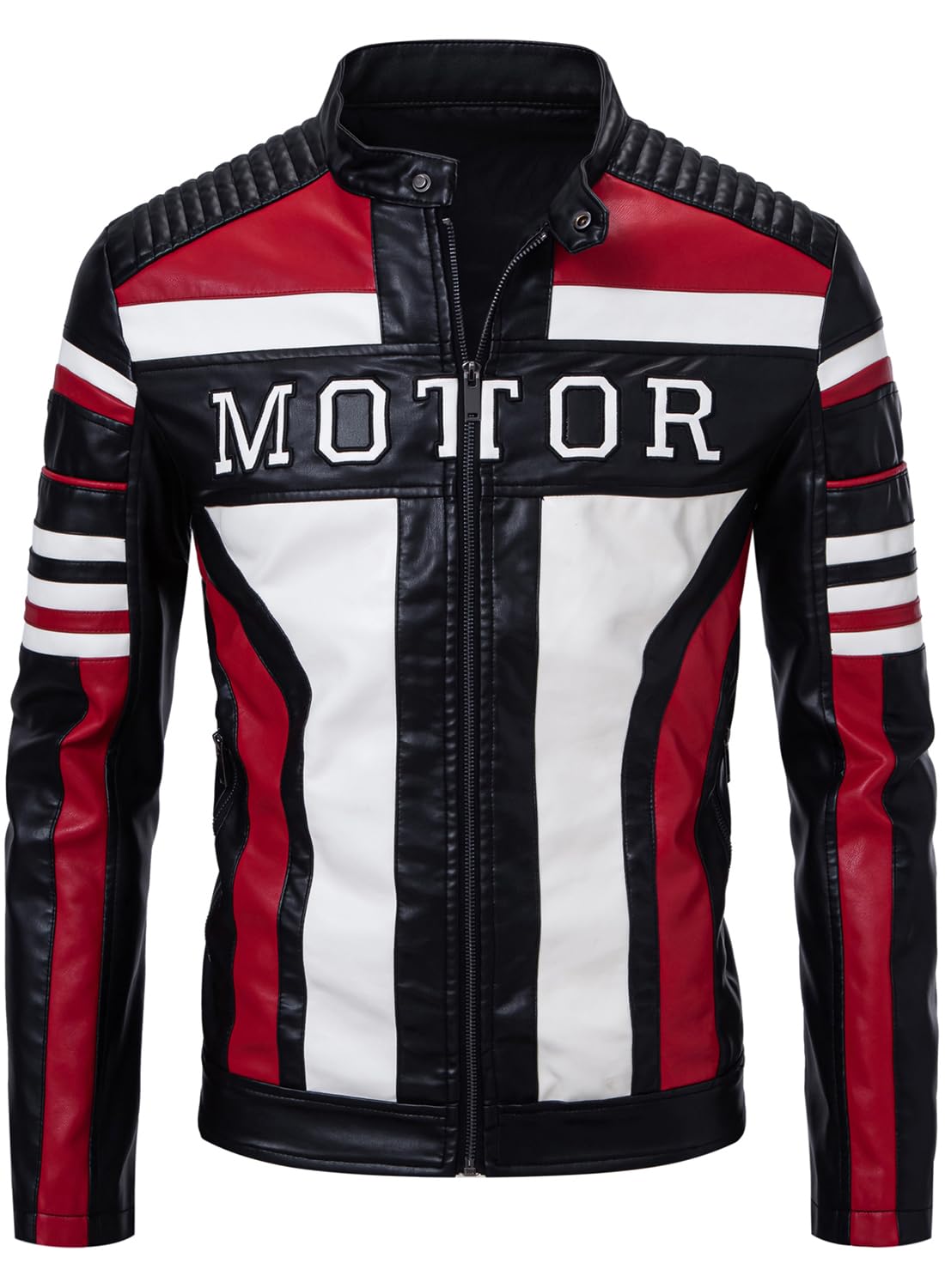FANARCHER Mens Leather Jackets Stand Collar PU Faux Motorcycle Zipper Coat Biker Windbreaker