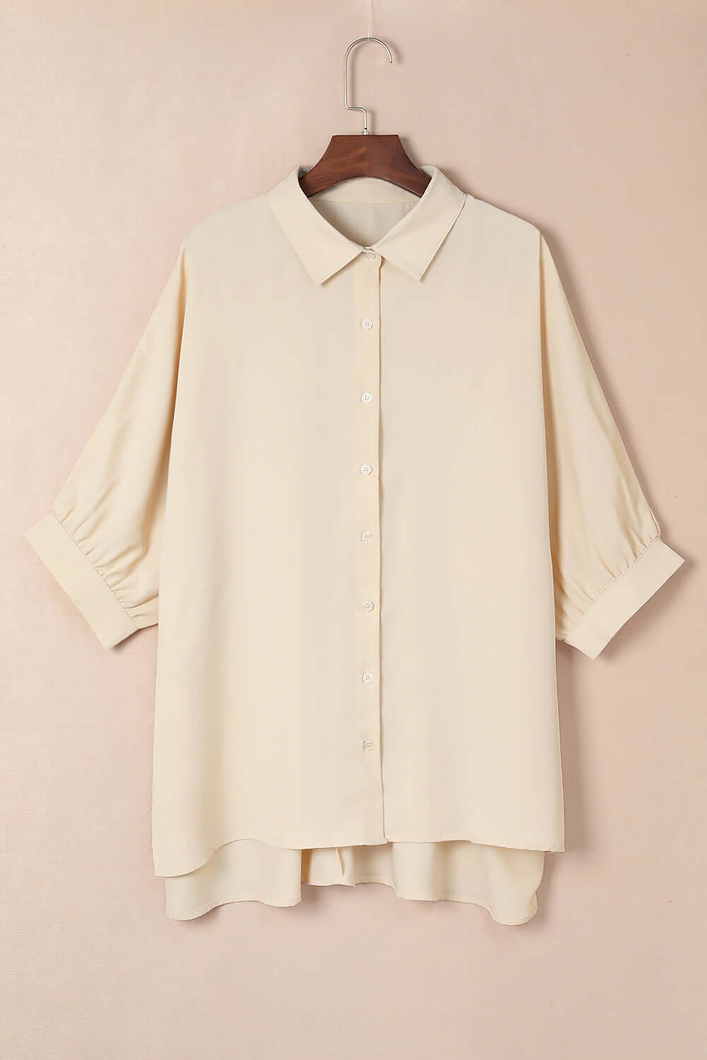 Solid 3/4 Puff Sleeve Oversize Shirt