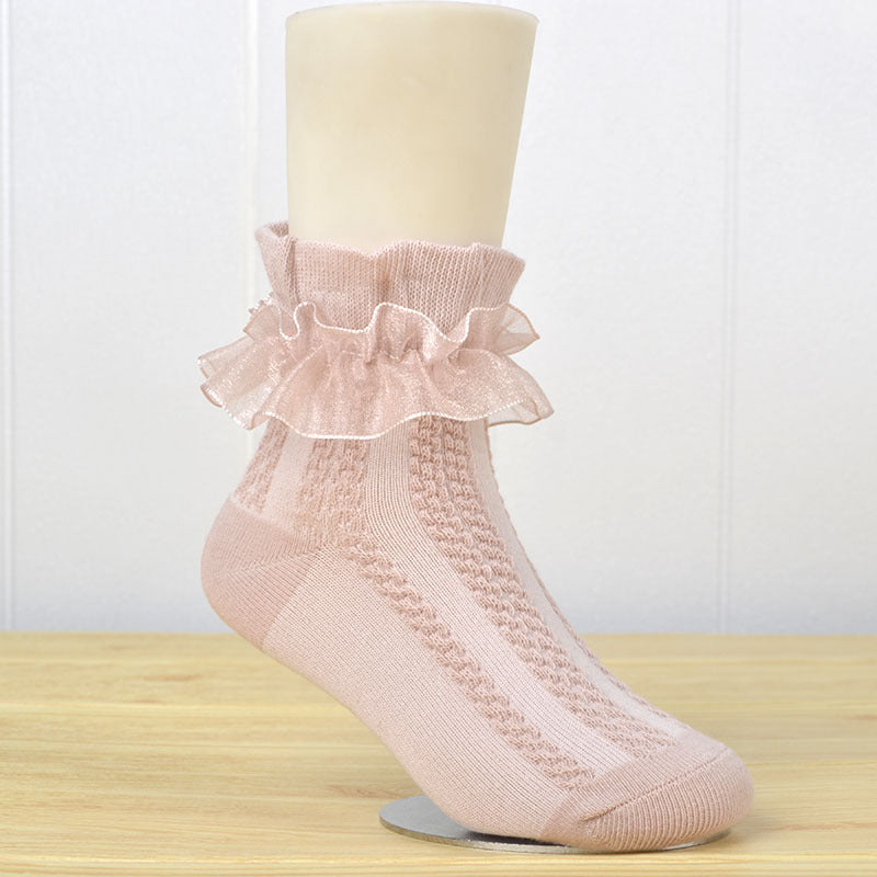 White Lace Mesh Socks for Kids - Princess Dance Style