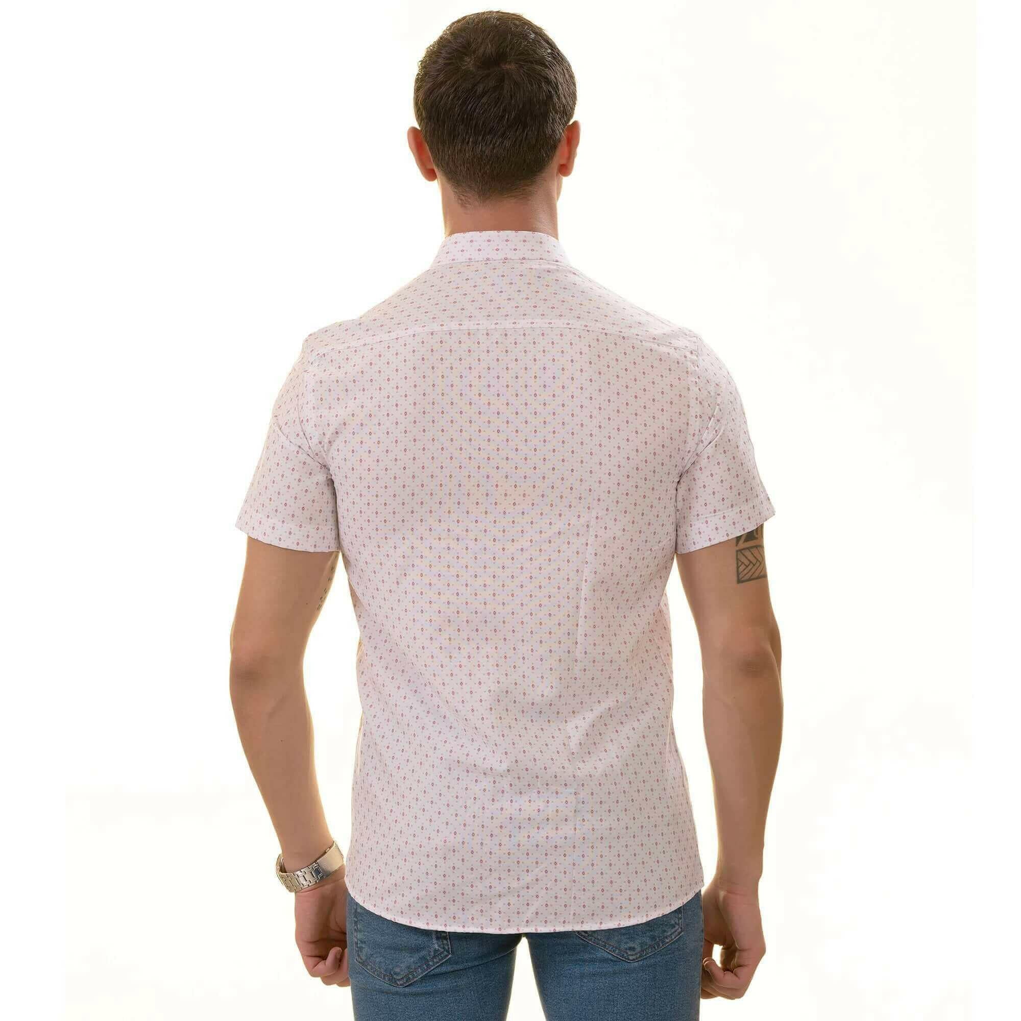 White Printed Shirt | White with Burgany Printed Paisley Short Sleeve