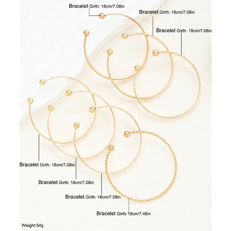 7 Pcs/Set Punk Gold Color Bracelets for Women Streetwear Goth Heart Prints Metal Design Open Bangle Fashion Jewelry Gifts