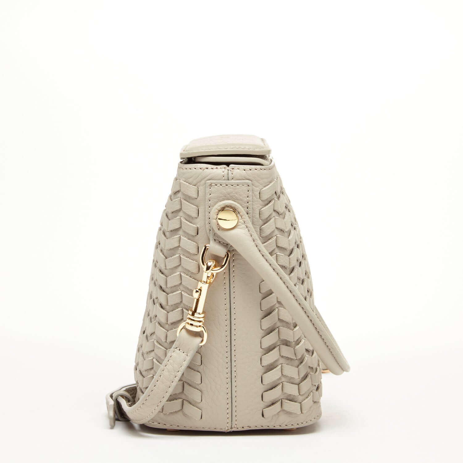 Woven Leather Bucket Bag Quilted Grayish Beige Crossbody Purse Women&