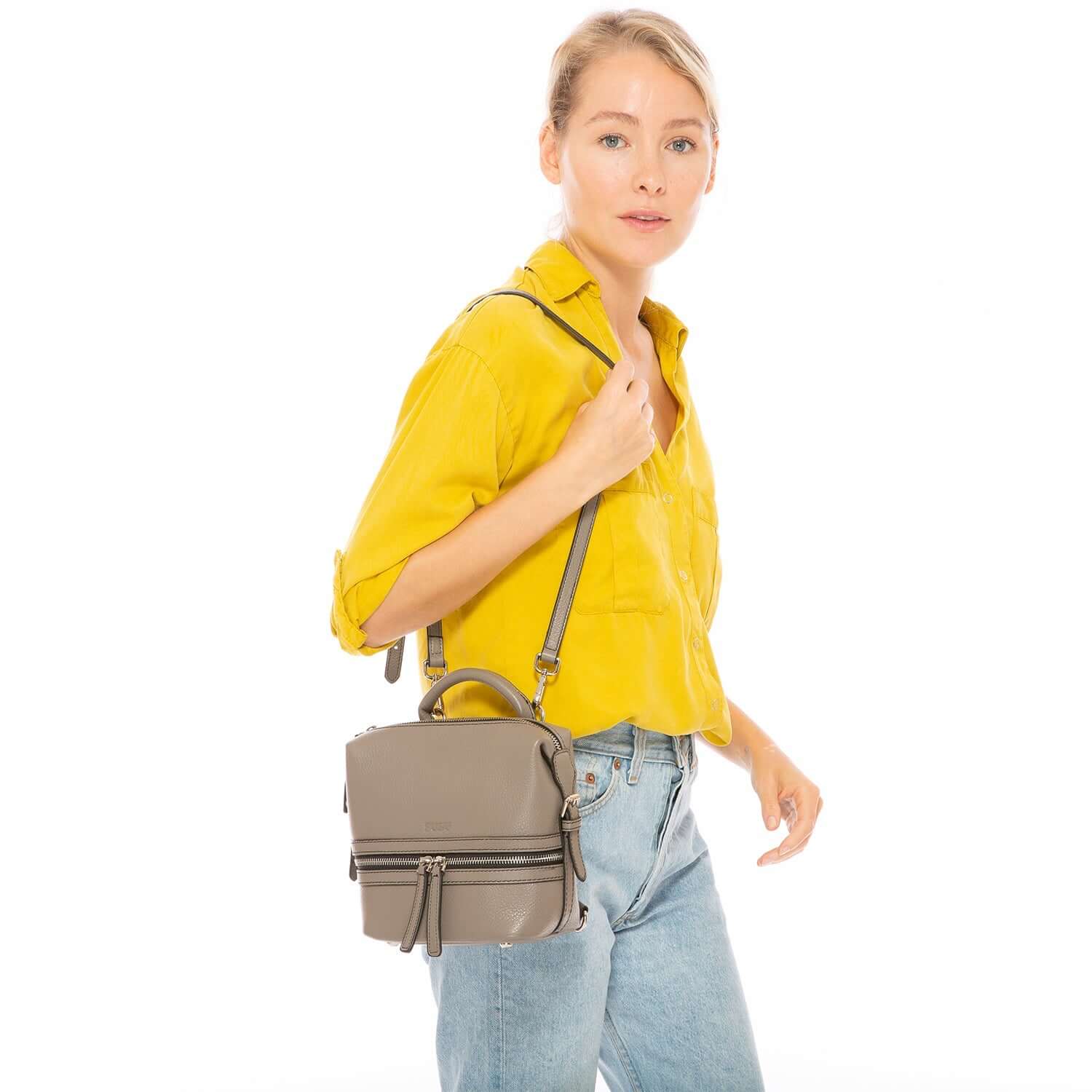 Gray Leather Backpack Purse for Women Convertible Crossbody Bag Medium