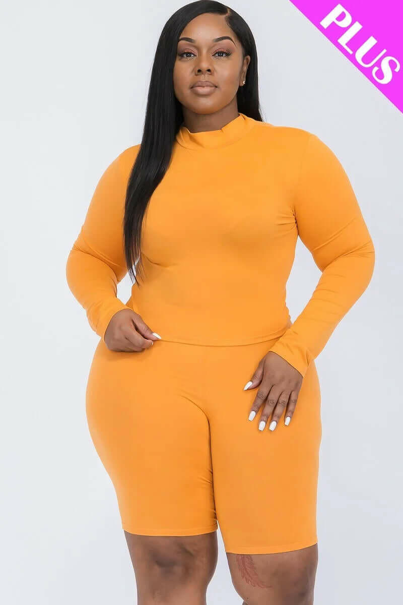 Mock Neck Top & Biker Shorts Set