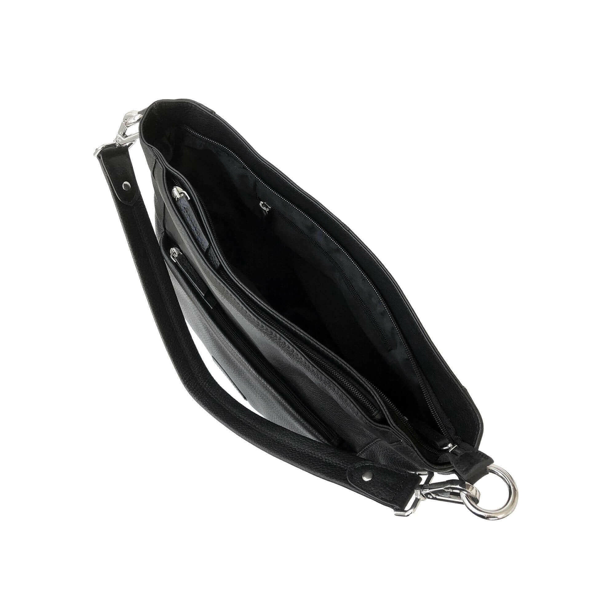 Ladies Large Leather Multi Zip Pocket Hobo Shoulder Bag