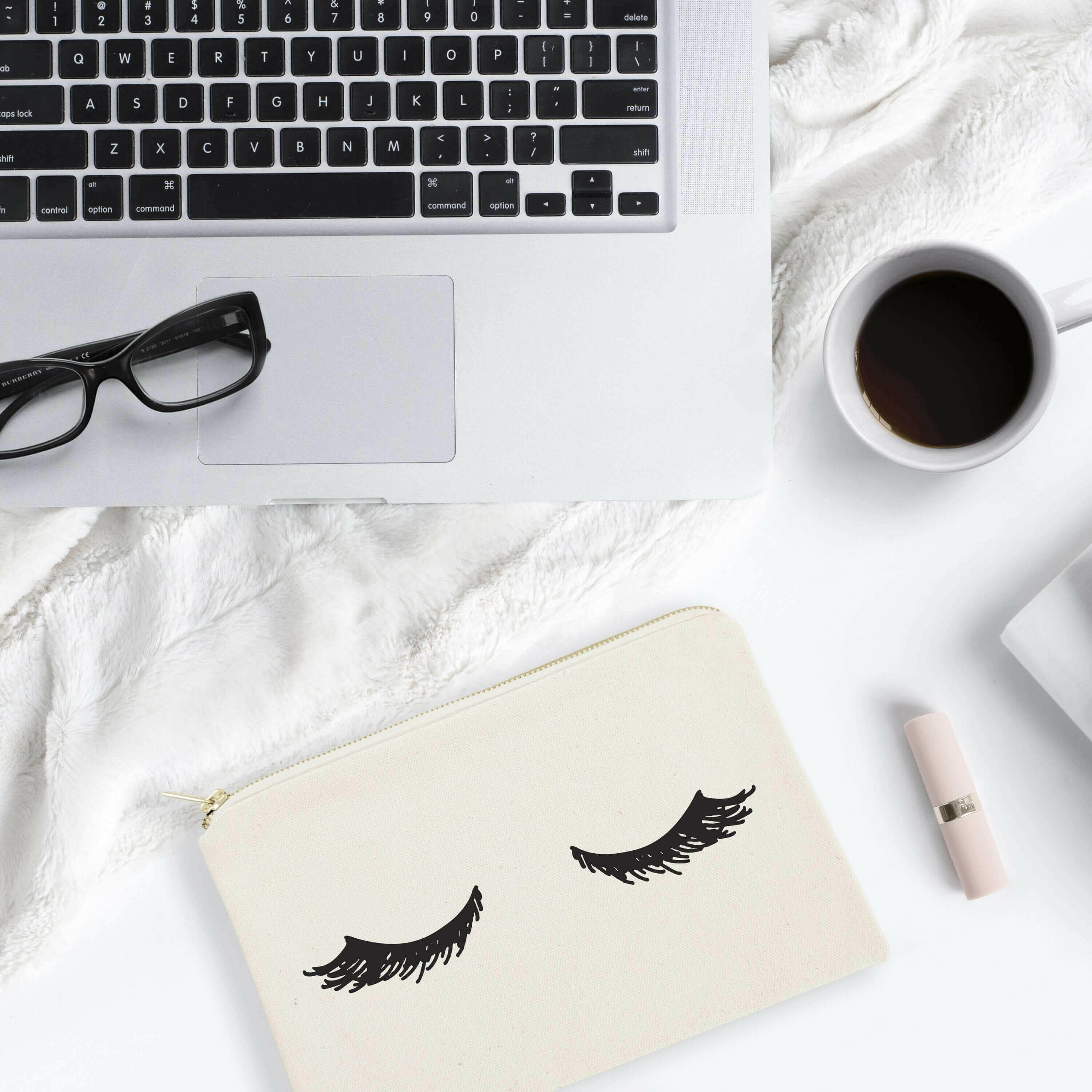 Closed Eyelashes Cotton Canvas Cosmetic Bag