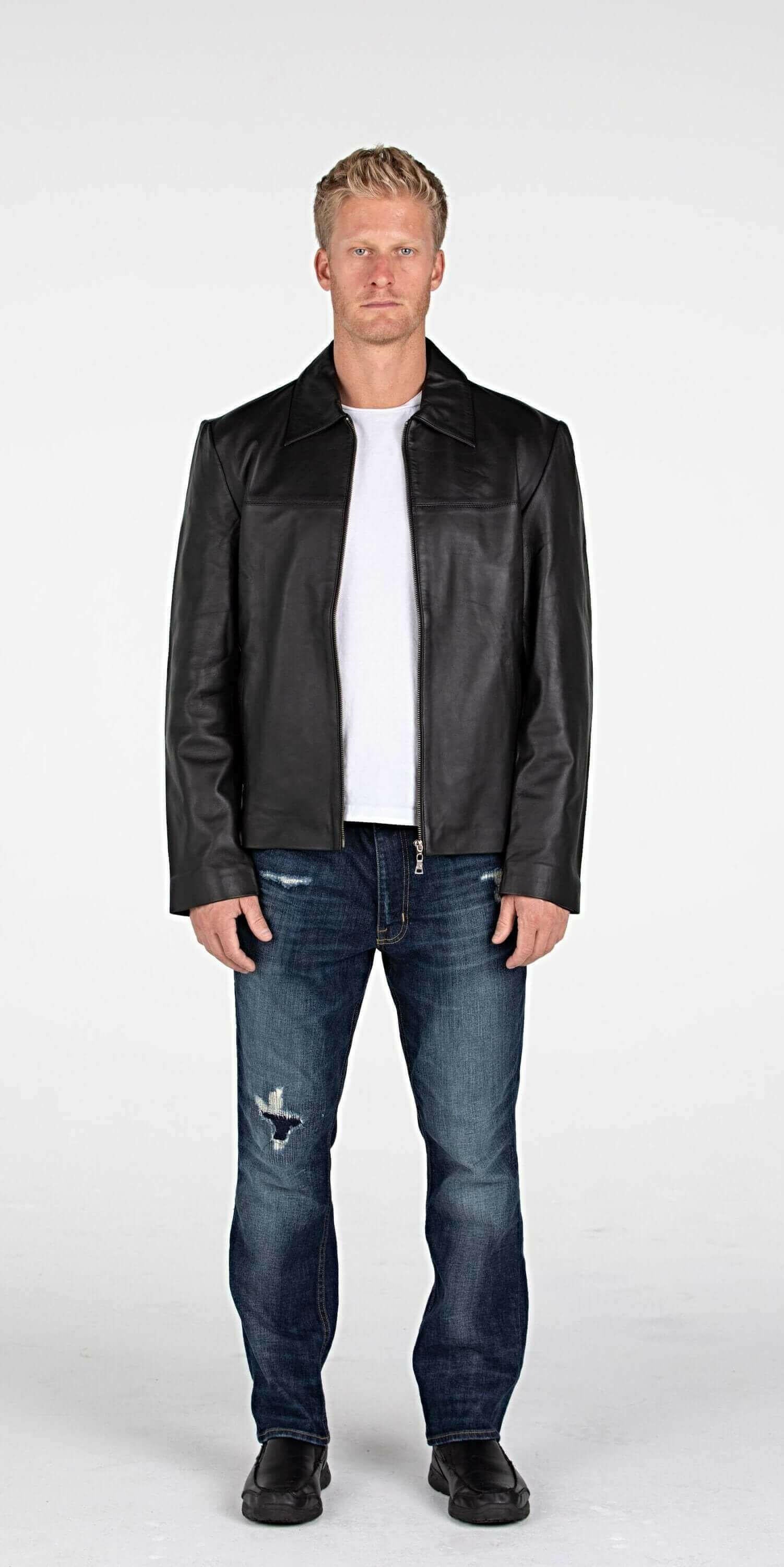 Mens Classic Zip Up Leather Jacket