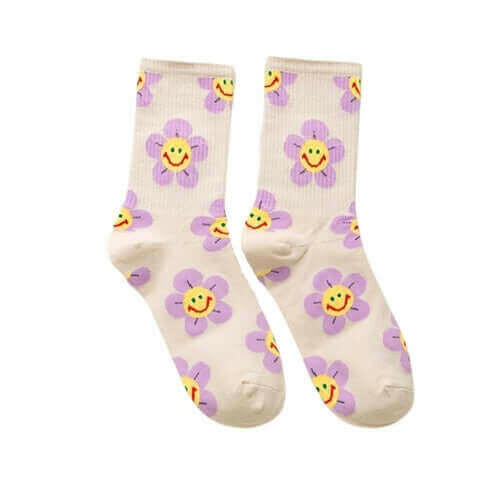 Groovy Flower Happy Face Socks (6 Color Options) | &