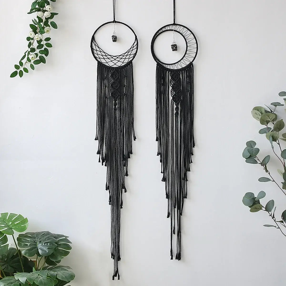 Black Sun Moon Dream Catcher Nordic Macrame Dreamcatcher With Crystal Wall Room Home Decor Yard Garden Bedroom Decoration
