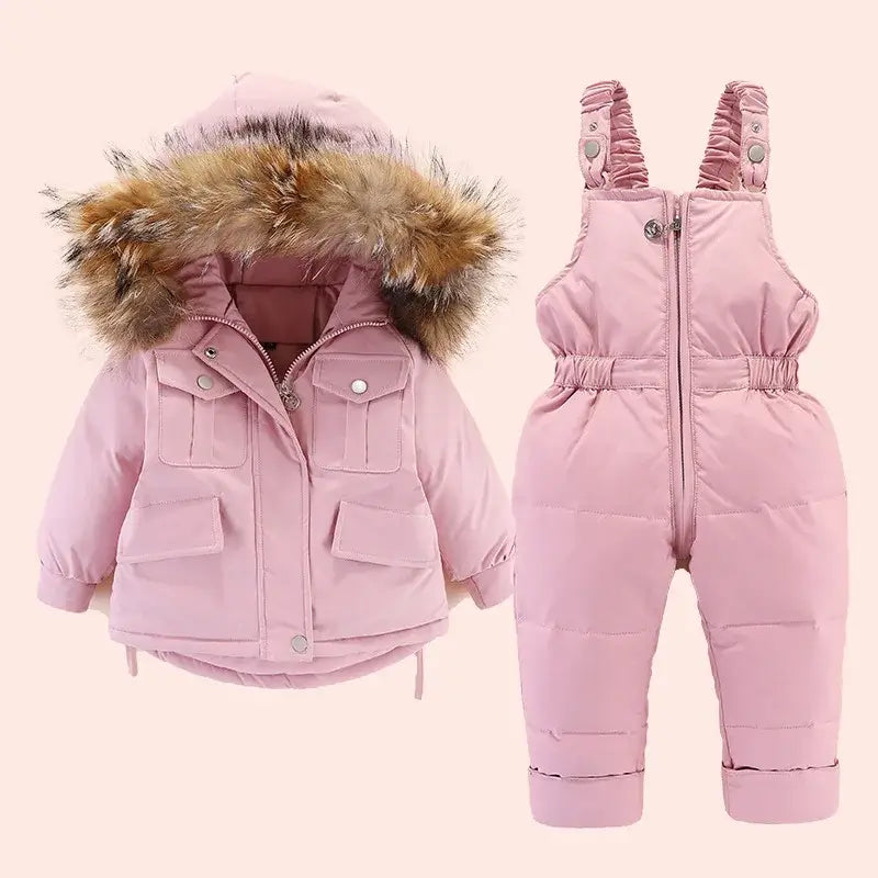 2025 Winter Down Jacket for Girl clothes Kids Overalls Snowsuit Baby Boy over coat Toddler New Year Clothing Set parka real fur