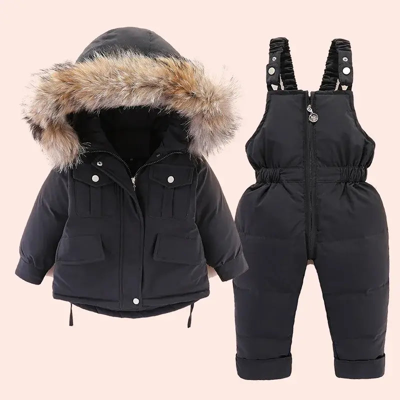 2025 Winter Down Jacket for Girl clothes Kids Overalls Snowsuit Baby Boy over coat Toddler New Year Clothing Set parka real fur