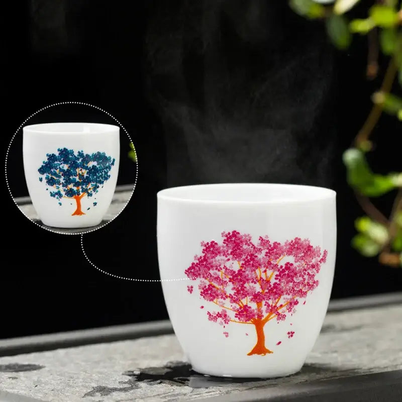 Creative Japanese Magic Sakura Teacup Hot Cold Temperature Discoloration Color Changing Tea Cup Flower Ceramic Kung Fu Tea Set