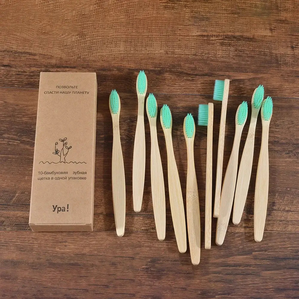 Bamboo World Adult Bamboo Toothbrushes - Set of 10