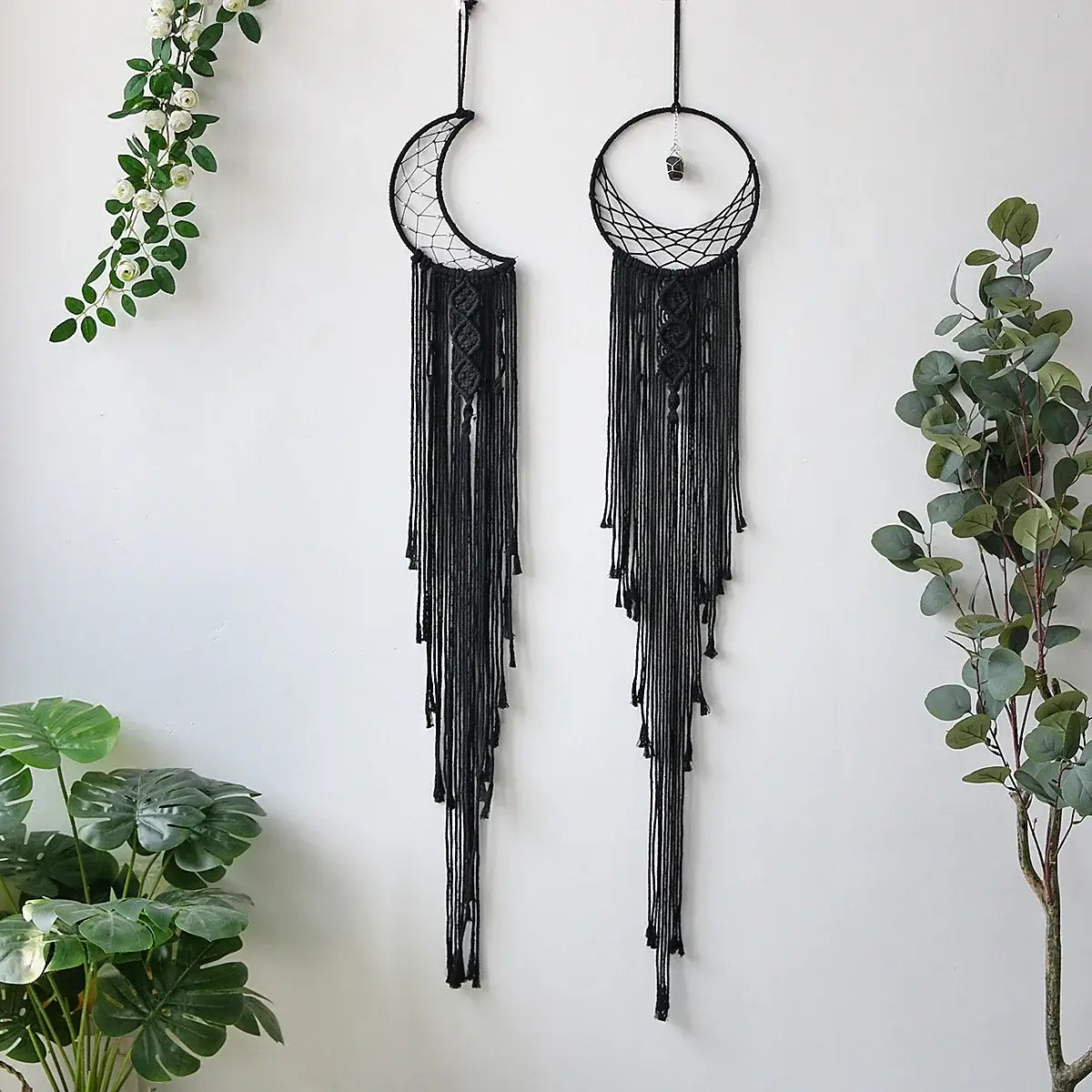 Black Sun Moon Dream Catcher Nordic Macrame Dreamcatcher With Crystal Wall Room Home Decor Yard Garden Bedroom Decoration