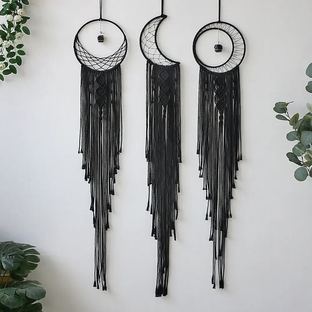 Black Sun Moon Dream Catcher Nordic Macrame Dreamcatcher With Crystal Wall Room Home Decor Yard Garden Bedroom Decoration