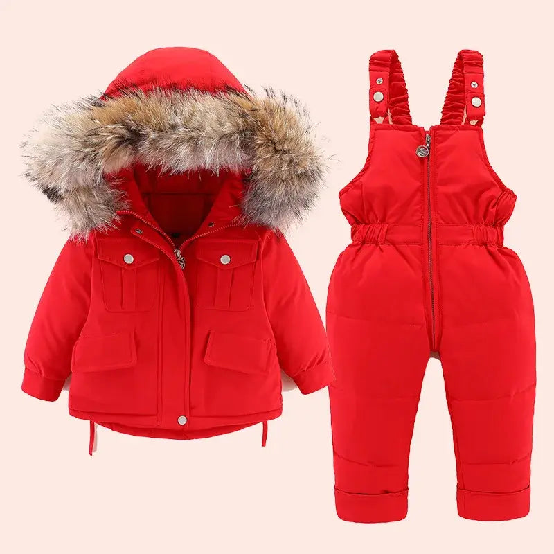 2025 Winter Down Jacket for Girl clothes Kids Overalls Snowsuit Baby Boy over coat Toddler New Year Clothing Set parka real fur