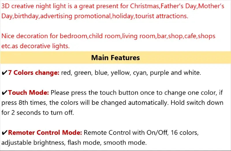 Horse 3D Illusion LED Night Light with Remote