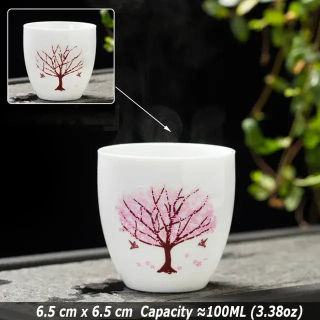 Creative Japanese Magic Sakura Teacup Hot Cold Temperature Discoloration Color Changing Tea Cup Flower Ceramic Kung Fu Tea Set