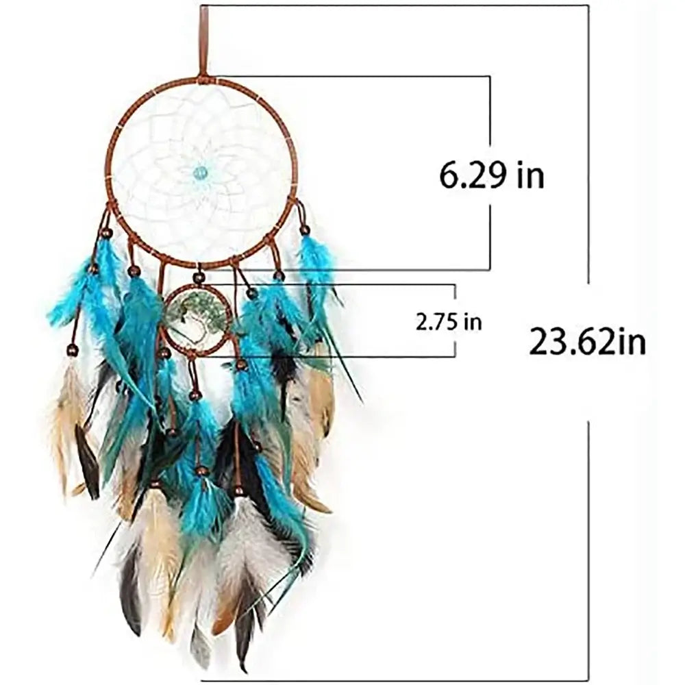 Dream Catcher Tree of Life with Feathers Indians Style Crystal Stone Home Hanging Ornament for Bedroom Dorm Handmade Gift 60cm