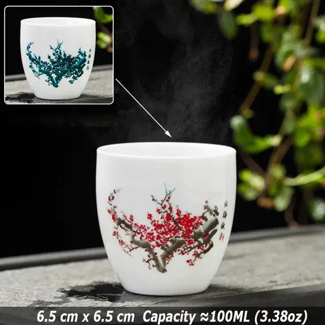 Creative Japanese Magic Sakura Teacup Hot Cold Temperature Discoloration Color Changing Tea Cup Flower Ceramic Kung Fu Tea Set