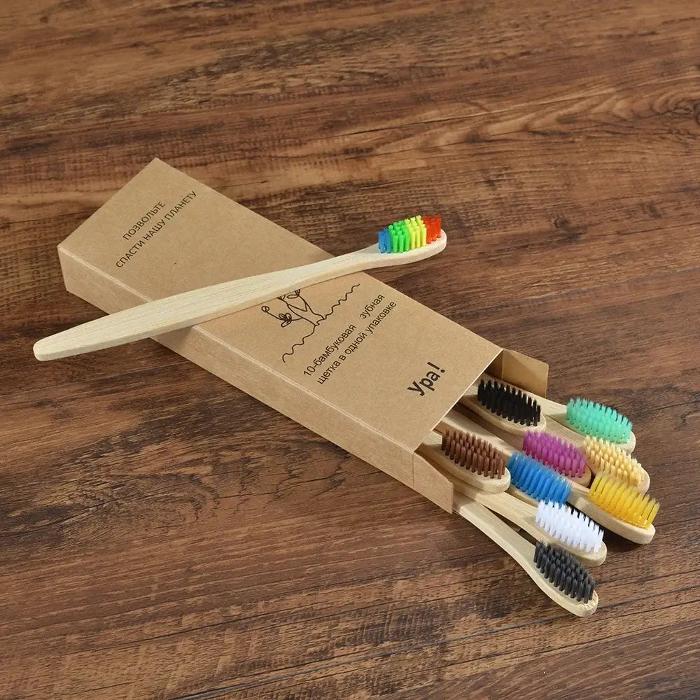 Bamboo World Adult Bamboo Toothbrushes - Set of 10
